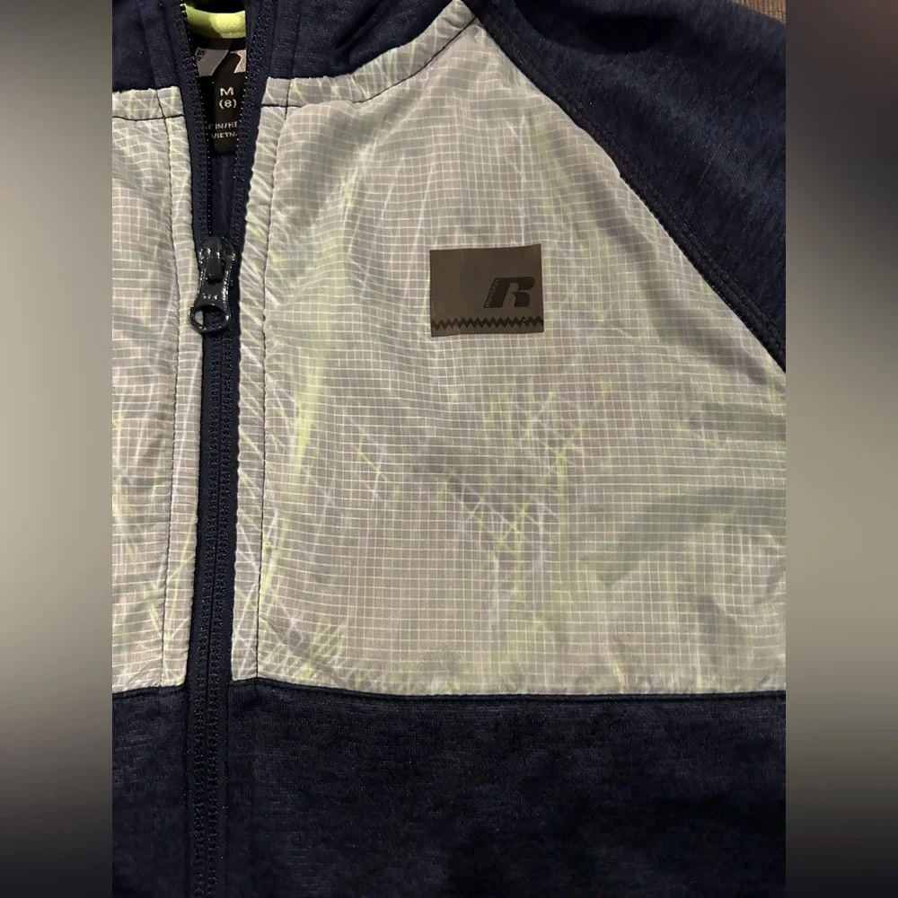 Russell Boys Full Zip Active Jacket Hoodie Black Gray Neon Yellow Size M